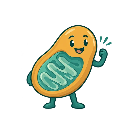 Mito, a flexing cartoon mitochondrion